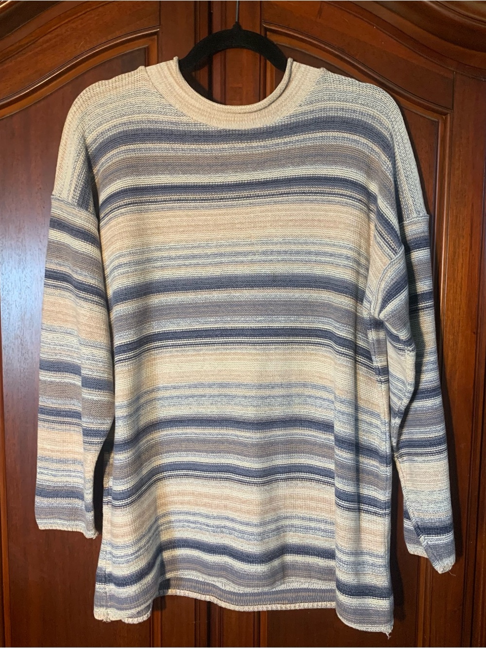 Women's Striped Crewneck Sweater - Blue & Cream